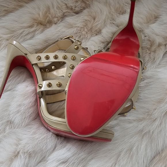 NWOB Christian Louboutin Beige Cold Sexistrapi Jazzy Studded Heels Sz 36.5 IT/6 - Picture 7 of 10